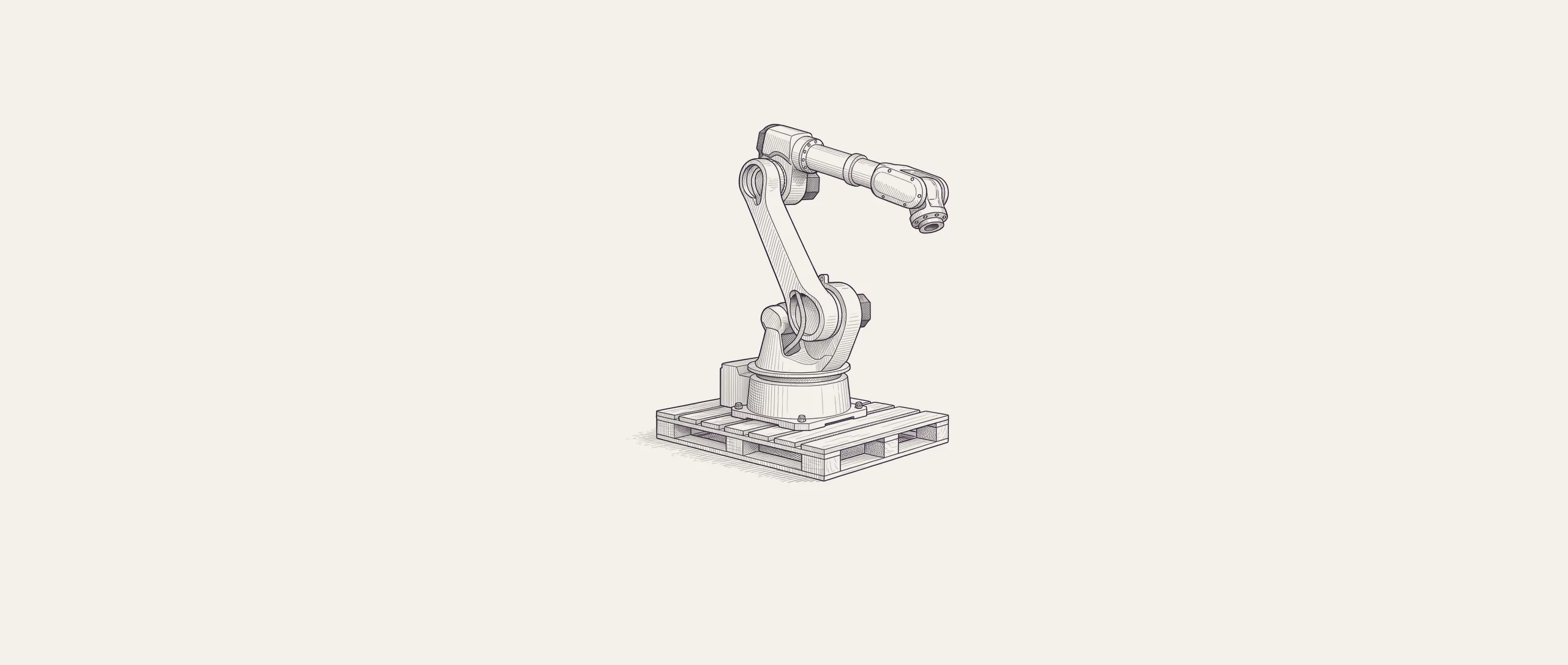 Ahşap nakliye paleti üzerinde duran altı eksenli endüstriyel robot.