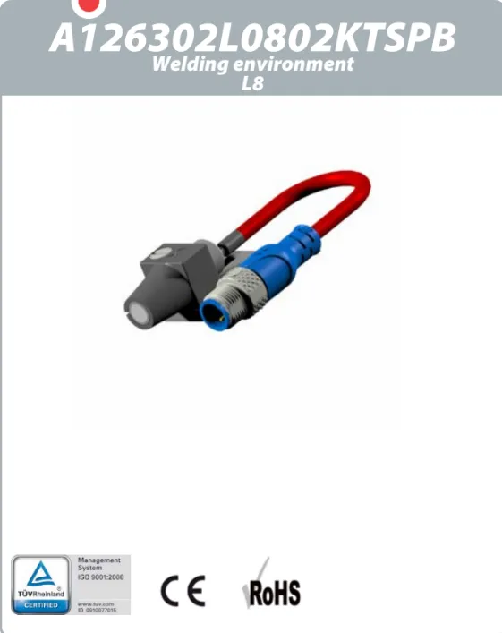 A126302L0802KTSPB / Sn: 2mm / Housing: Steel, PTFE coated / Sensing face: Ceramic / Connection: M12
Silicone
0,2m / Type: IPS L08 Set / Output: PNP NO / Specific: Welding environment