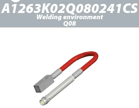 A1263K02Q080241CS / Senstronic / Sn: 2mm / Housing: Anodized aluminium / Sensing face: Ceramic / Connection: Brass, nickel-plated M8 Silicone 0,2m / Type: IPS Q08 / Output: PNP NO / Specific: Welding environment